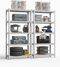 2 Scaffali in Metallo, 5 Ripiani Regolabili, Max 875 Kg, 40 X 90 X 180 Argento