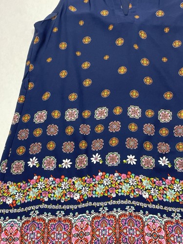 Navy Blue Multi Mandala Floral Shift Dress Sz L Cottagecore Boho Fall Transition - Picture 10 of 24