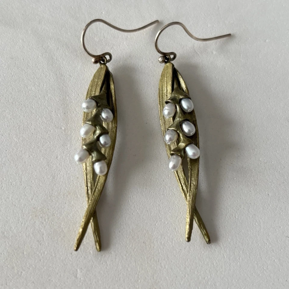 Pendientes de Arroz Michael Michaud Doble Hoja Perla Alambre Foto 3 de 4