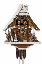 Cuckoo Clock Black Forest House with Movable Hunter HO 6209T WI NEW