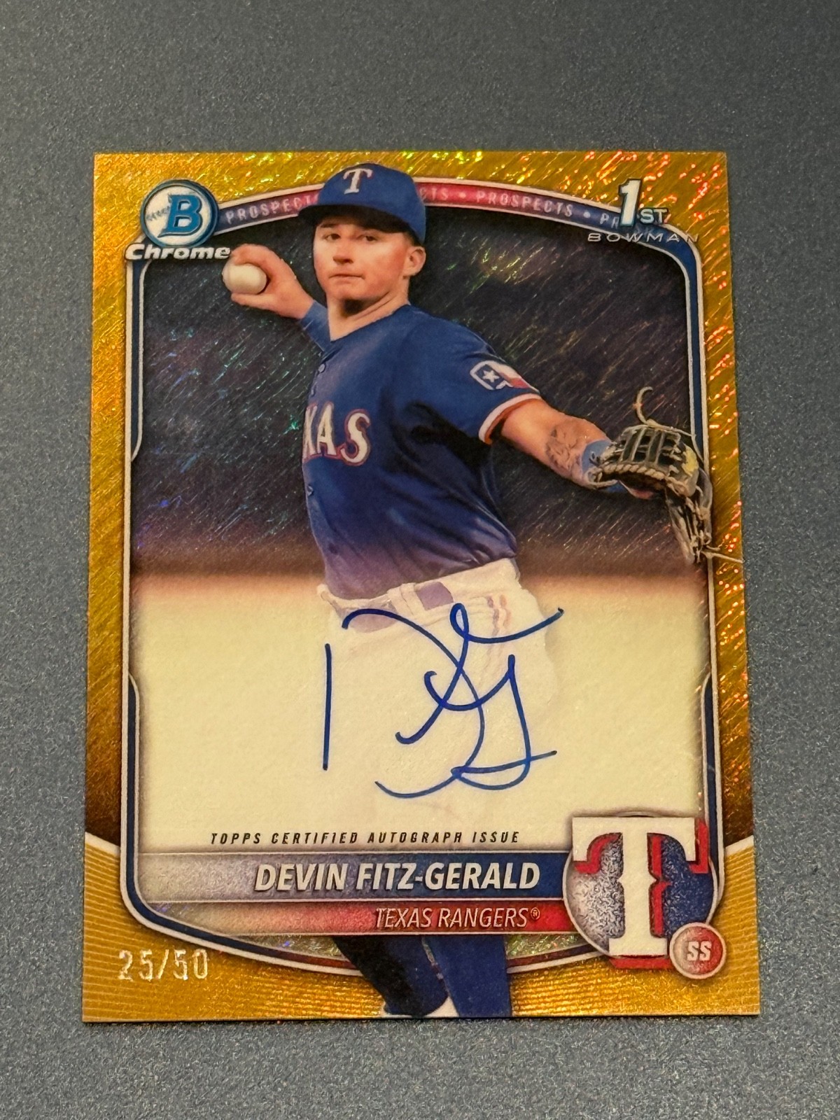 2025 Bowman Chrome #CPA-DF DEVIN FITZ-GERALD 1st Bowman Auto Gold Shimmer 25/50