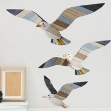 Maritime Wanddeko 3er-Set Holz küstenmotiv Strand Möwen Wohnzimmer Schlafzimmer