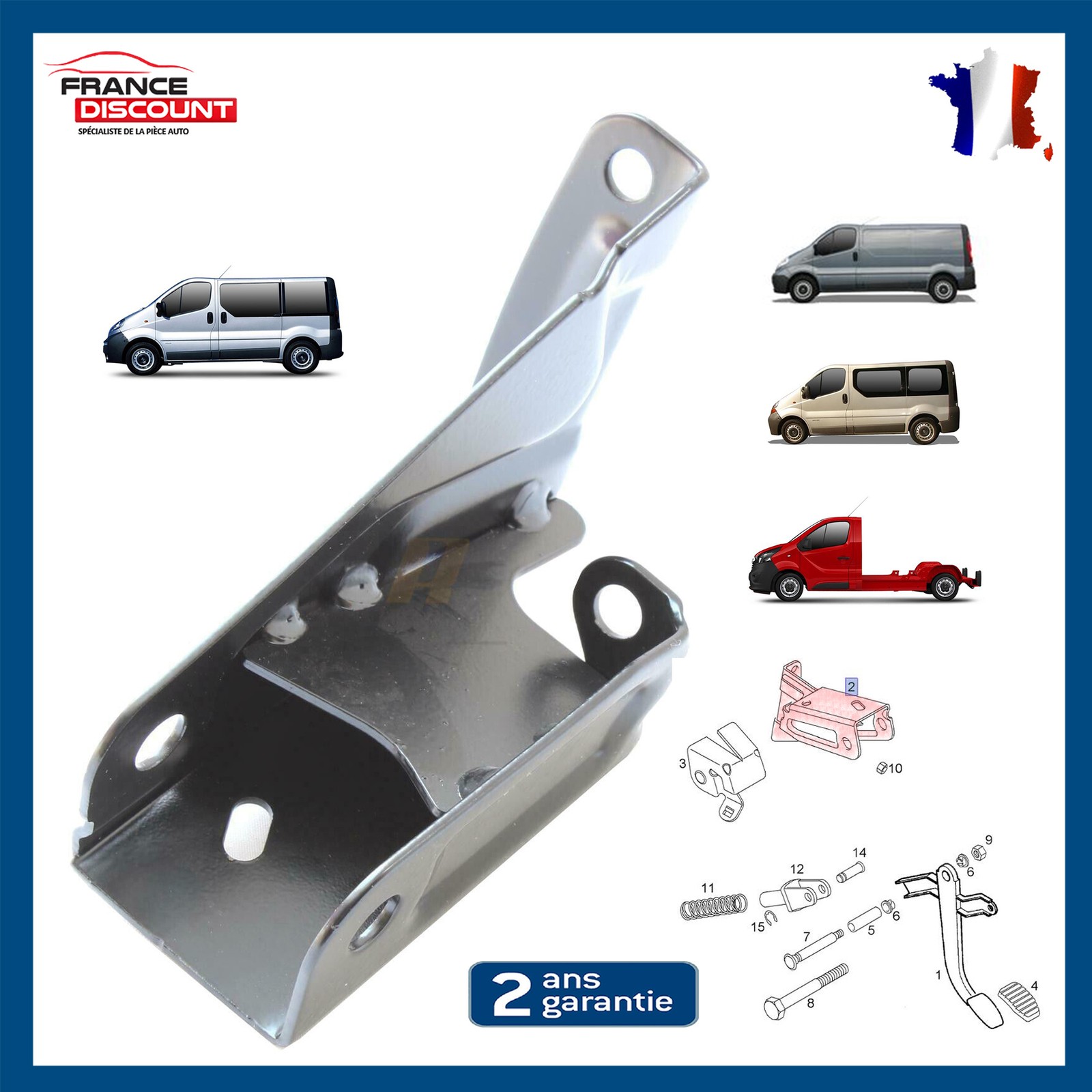 Support fixation pédale embrayage 7701053596 pour Trafic II et Vivaro