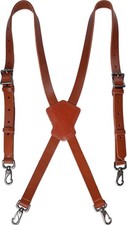 Top-Grain Buffalo Leather Suspenders, Vintage Suspenders, Brown Leather Suspe...