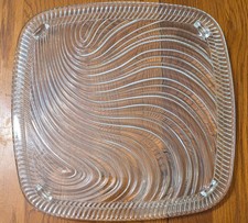 Vintage 12"x12" Kromex Square Glass Cake Plate Swirl Design Footed 1950s