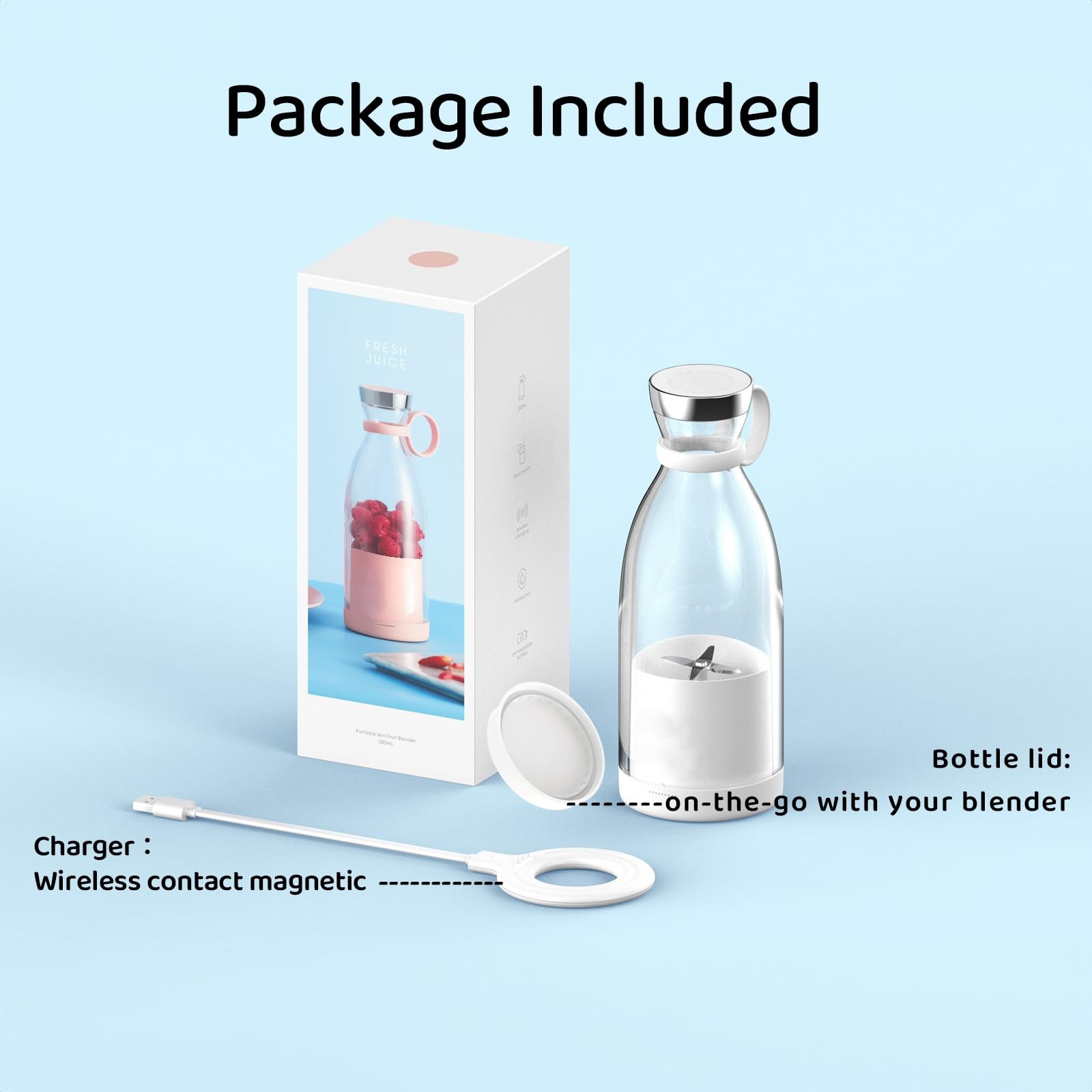 Asa Vea Portable Blender Mini Smoothie Shake 11oz USB Rechargeable Pink