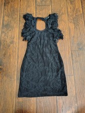 TFNC London Lace Little Black Bodycon Mini Dress Size S Sleeveless Ruffles