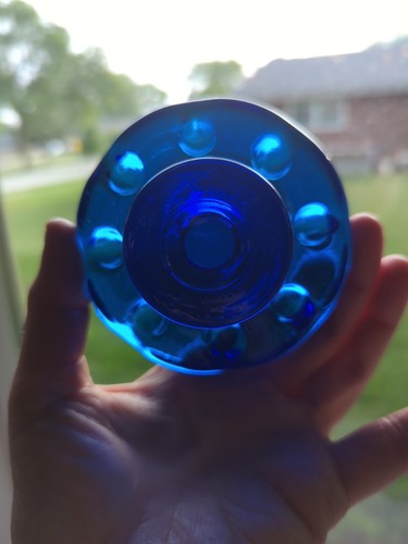 Vintage Cobalt Blue Glass Candle Stick Holders Round Hand Blown 2pc Rare Sweden? - Picture 12 of 22