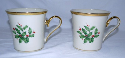 LENOX Dimensions Collection Holiday white 8oz TEA, COFFEE CUP MUG set of two