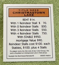 Monopoly Rudolph The Red-Nosed Reindeer 2005 Ed. Christmas Town Lake Card