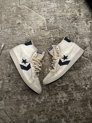 VINTAGE 1970's CONVERSE ALL STAR PRO WHITE LEATHER BLUE BASKETBALL