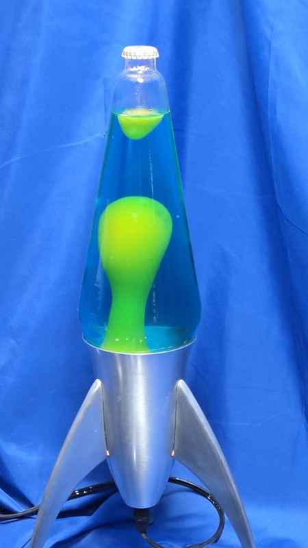 Lava Lite Rocket Lamp Starship Silver Base Green Blue Yellow Flubber 18" Motion