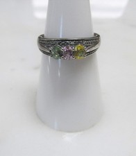 Women's 3 Stone Topaz Sterling Silver Ring  Size 7  3.2grams  1-K140