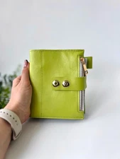 Leather notebook cover A7 2 rings binder mini wallet. Dated 2026 planner gift.