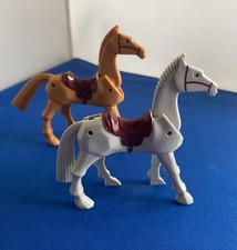 Vintage Grey & Brown Horse Figures Saddle Plastic Toy Movable Head and Tail