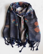 FASHION PASHMINA BUTTERFLY W GOLD SPARKLING NATURAL SOFT SHAWL SCARF WRAP/Navy