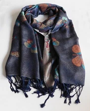 FASHION PASHMINA BUTTERFLY W GOLD SPARKLING NATURAL SOFT SHAWL SCARF WRAP/Navy