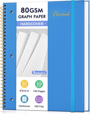 Graph Paper Notebook,1 Subject 80GSM Thick Grid Paper Notebook 8" X 10-1/2", Har