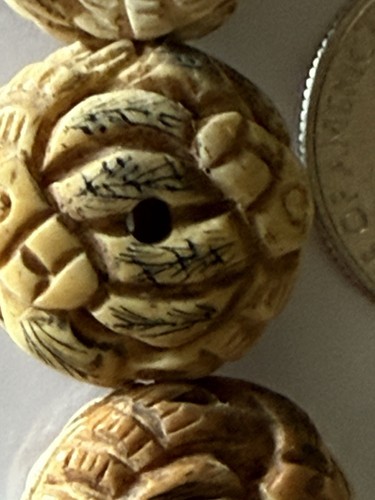 Vtg 20 Chinese HAND CARVED BONE Owl SPACER BEADS 20x9mm Carved Owl Beads - Picture 6 of 19