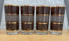Georges Briard MCM Tortoise Marble Highball Glasses Brown w/22K Trim Set of 4