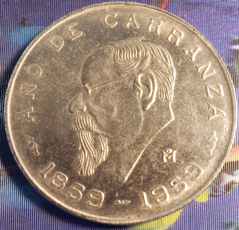 1859-1959 Mexico Cinco 5 Peso Silver Coin Ano De Carranza STOCK 1804545