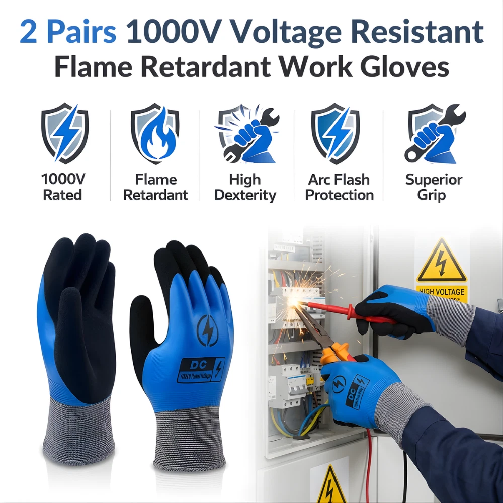 2 Pairs Insulated Electrician Gloves 1000V High Voltage Rubber Non Slip Grip DIY