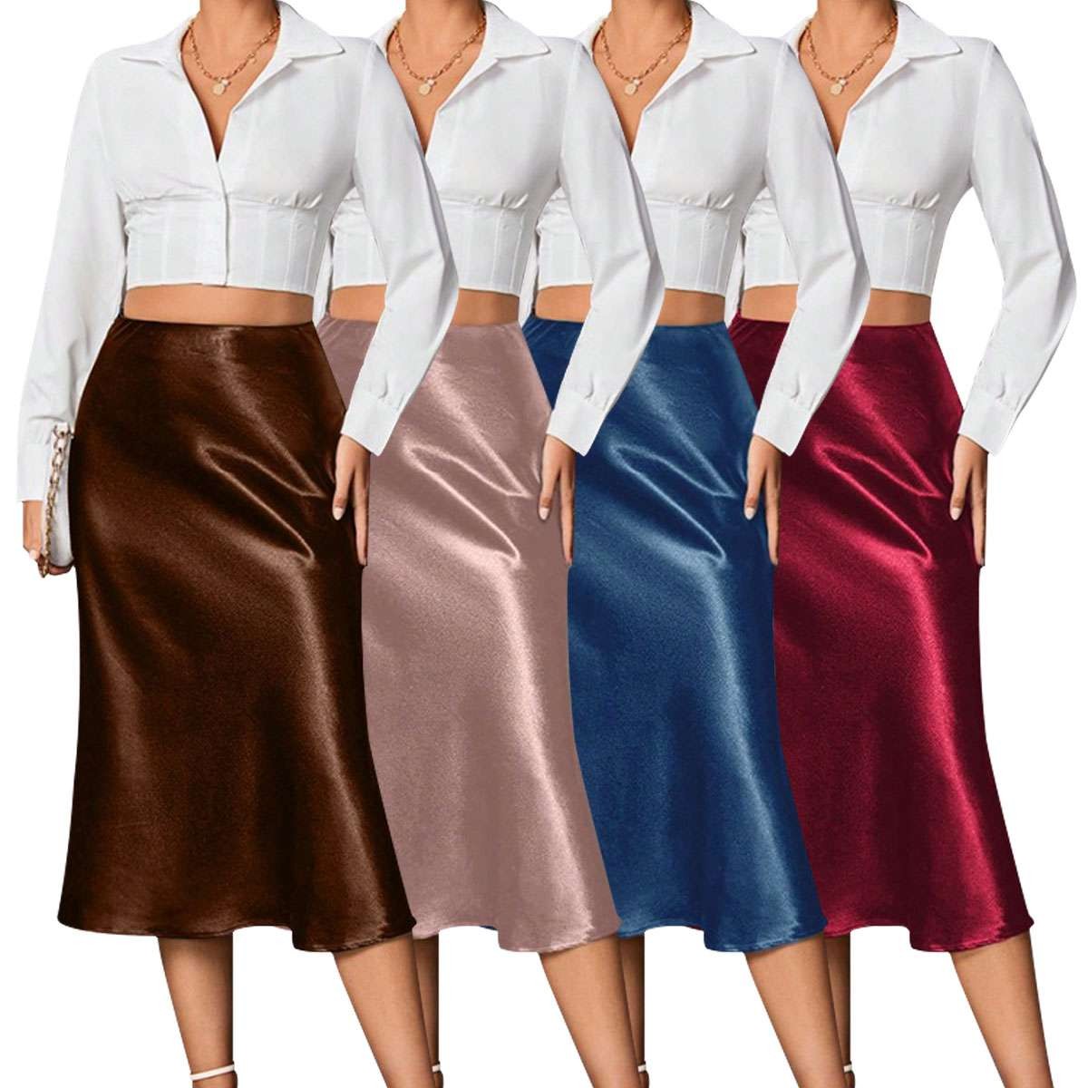 Women's Satin Maxi Skirt With High Waist And Flowing A-Line Design