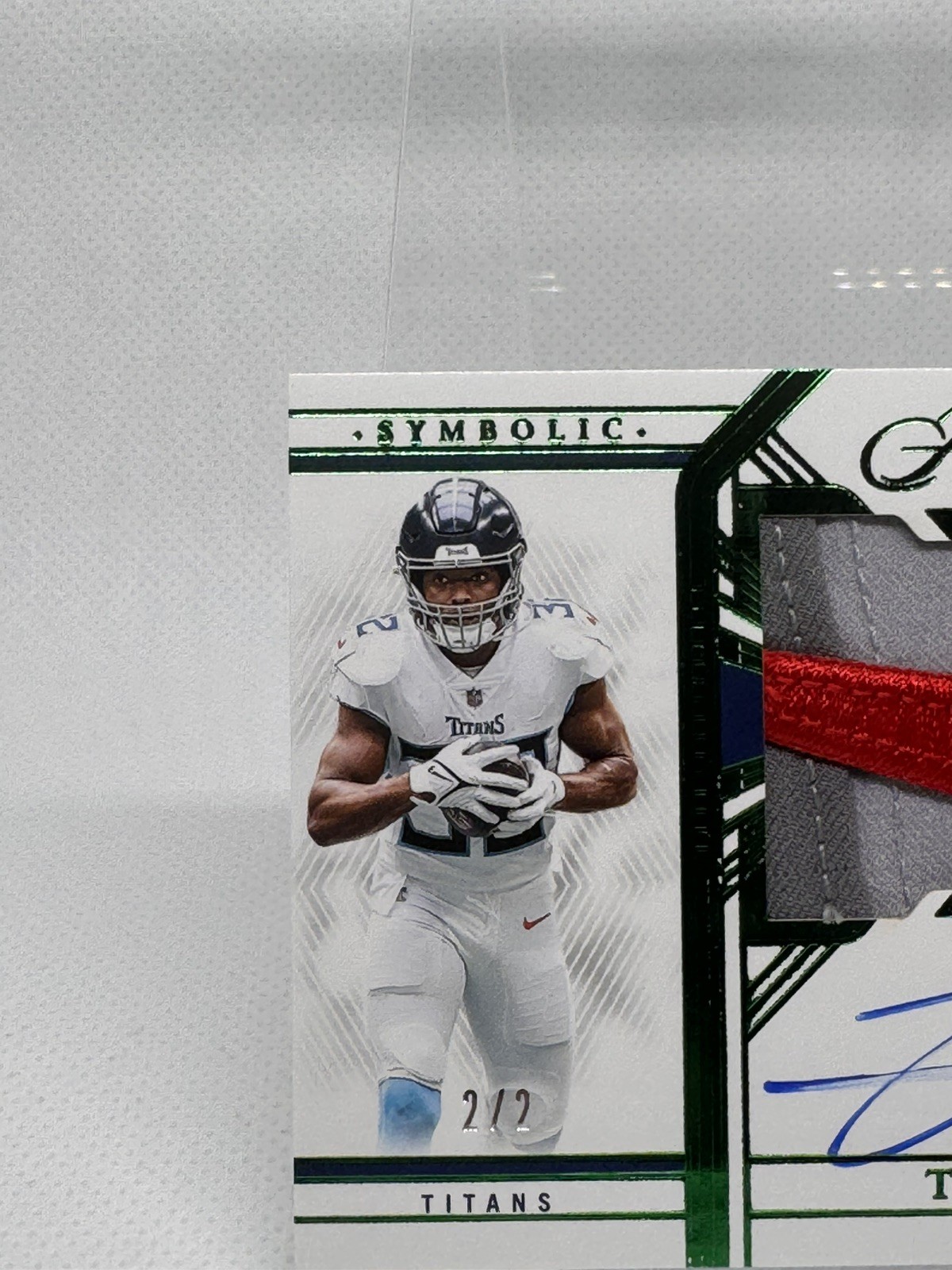 Tyjae Spears 2023 Panini Flawless Symbolic RC Nike Logo Patch Auto 2/2 Titans view 2