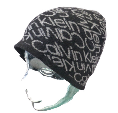 Calvin Klein Monogram Beanie Herrenmütze italienische Wollmischung schwarz Marke AO neu mit Etikett