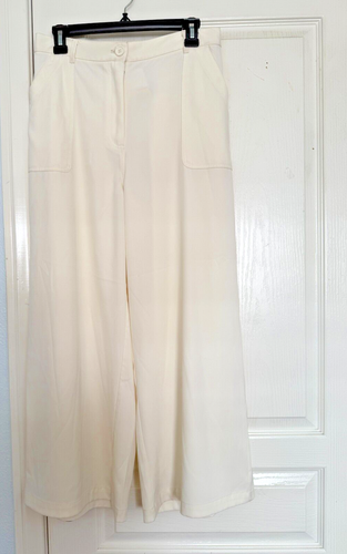 Max Studio Women's Ivory High Rise Cropped Elastic Waist Wide Leg Pants - Large - Picture 2 of 13