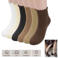 1/3/6Pairs Women Ruffle Sock Casual Breathable Knit Cotton Soft Frilly Crew Sock