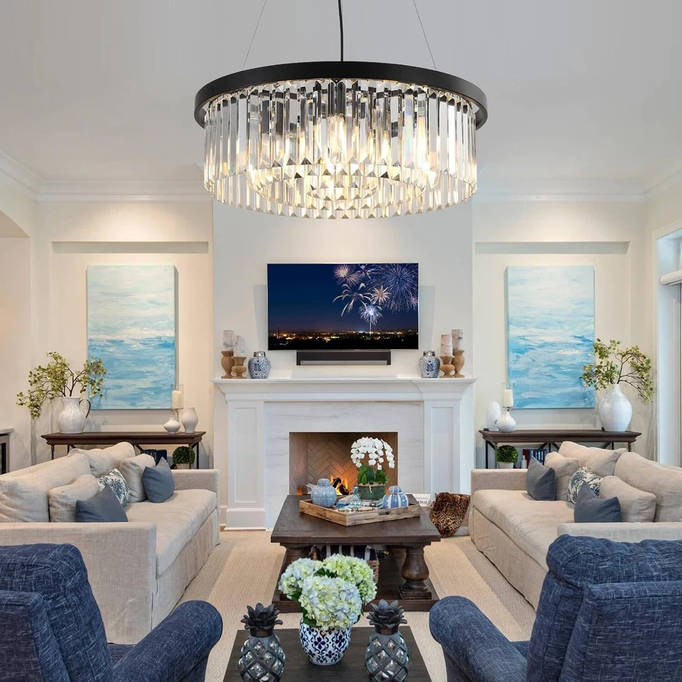 Lampadario in cristallo 60 cm lusso rotondo cristallo sospensione light per corridoio - Immagine 3 di 4