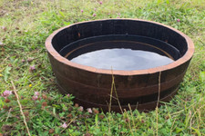 SMALL 20CM TALL OAK HALF WHISKY BARREL FISH POND LILLY WATER FEATURE TUB