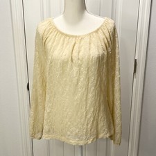 Karen Kane Eyelet Blouse Floral Cream Tan Lightweight Size Large