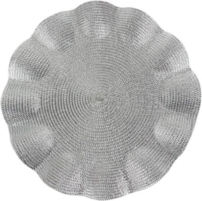 14.5'' Disposable Round Silver Plastic Charger Dinner Salad Plates 16pcs