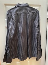 Calvin Klein Men Modern Fit Black/Grey Striped Button Dress Shirt Size Large
