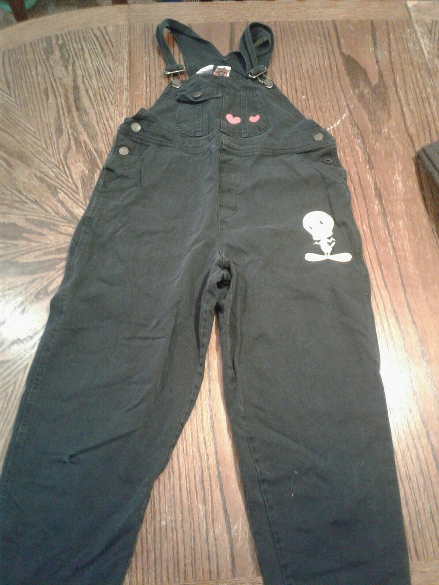 Vintage Black Jean Bib Overalls Looney Tunes Tweety Bird Girls 12
