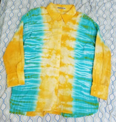 Mesmerize Rave Disco Rayon Shirt Sun Beach Water Psychedelic Club Yellow Blue XL