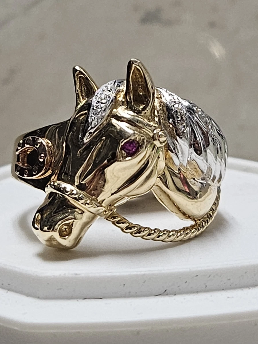 Yellow Gold Horseshoe with Horse Head Ring