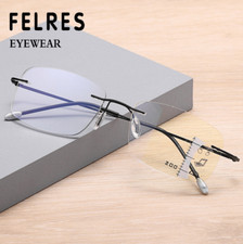 Metal Rimless Progressive Multifocus Reading Glasses Men Anti Blue Light Glasses