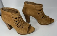 Sofft Renita Platform Heel Women 6.5 Golden Suede Back Zip Open Toe Caged