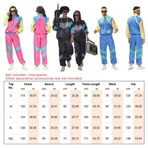 Mens Shell Suit Costume Neon 80s 90s Adult Fancy Dress Outfit Sports Tracksuit - Picture 3 of 18