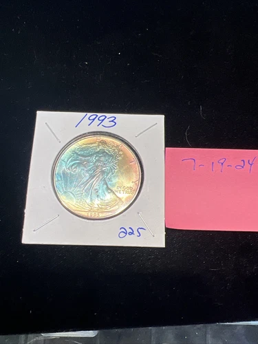BU TONED PASTEL RAINBOW  1993 Silver American Eagle