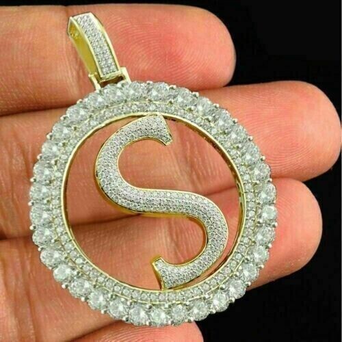 Round 2CtLabCreated Moissanite Initial Letter "S" Pendant 14K Yellow Gold Plated - Afbeelding 1 van 6