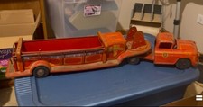 1950's Large Lumar Marx VFD Hook  Ladder 9 Fire Truck Tin Litho 35" Long