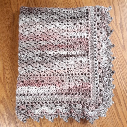 Handmade Crochet Baby Blanket Royalty Shaded Ivory Brown Copper Cotton Blend - Picture 2 of 6