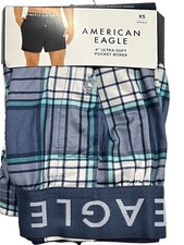NWT AMERICAN EAGLE Ultra Soft Pocket Boxer 4" Sz XS-M-L-XL Blue Plaid 6