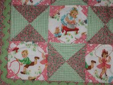 Vintage Hand Made- Stitched Baby Childs Quilt Blanket- 35" x 35"