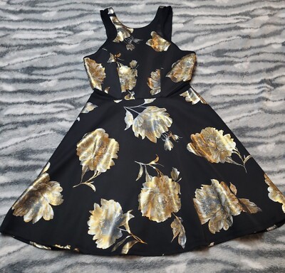 flowers for black and gold dress Gratia Black Flower Girl Dress with Gold Flowers main image 1