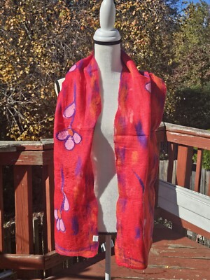 Felted Scarf: Handmade Multi-Colored Merino Wool and Silk